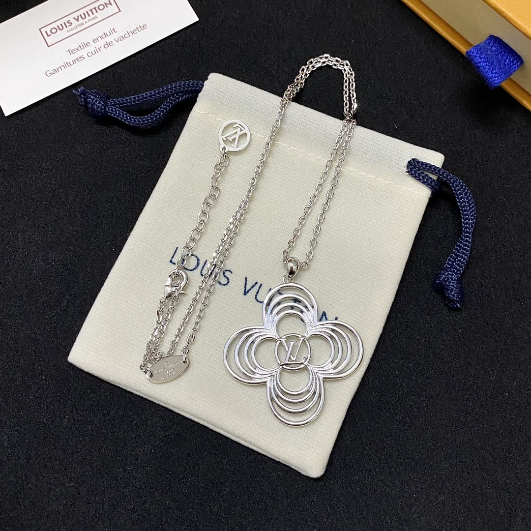 Louis Vuitton Silver Flower Pendant Necklace
